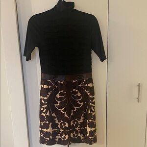 Tracy Reese Elegant Black and Brown Skirt Set chestnut combo zipper back